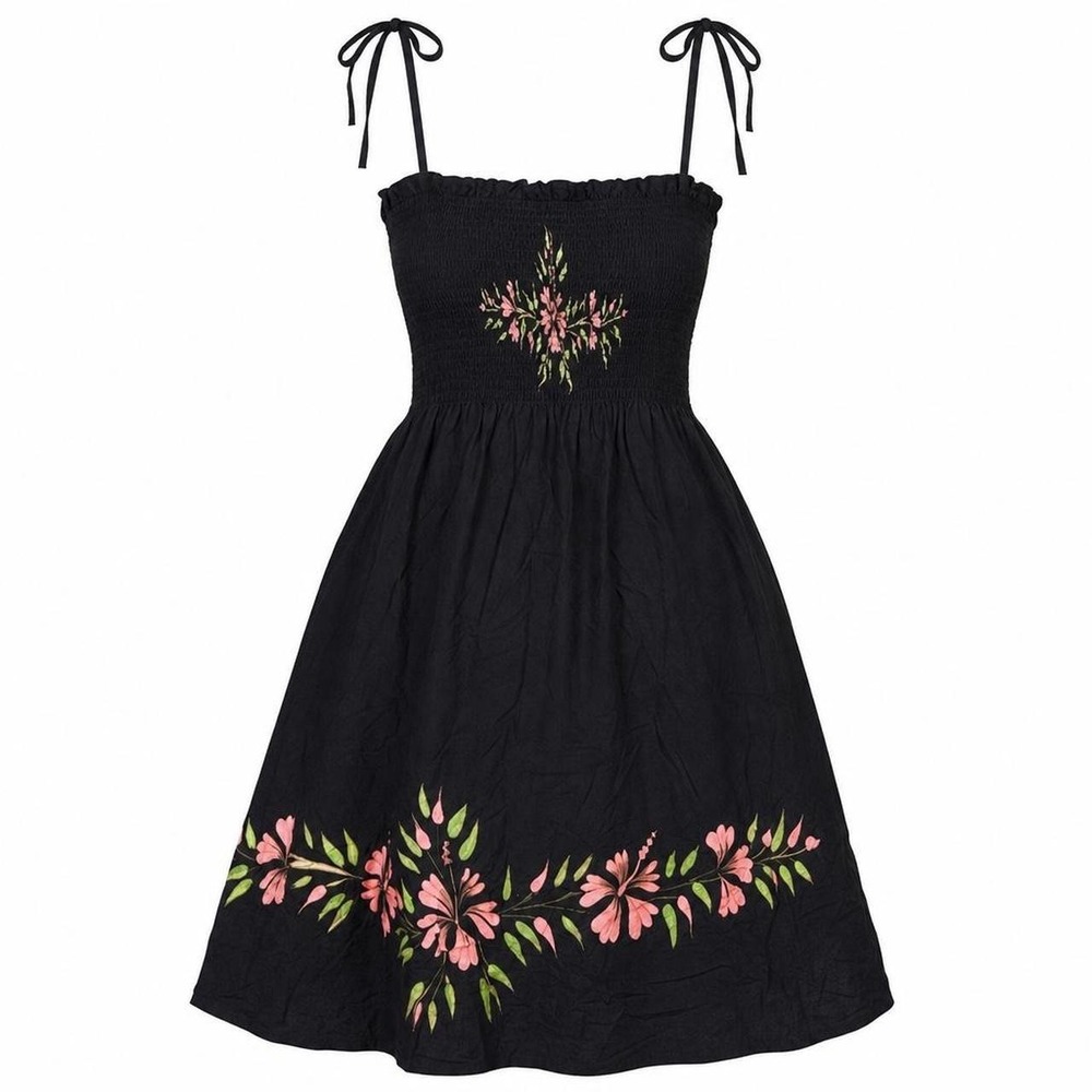 Fortune Cookie Smocked Dress Black Floral One Size